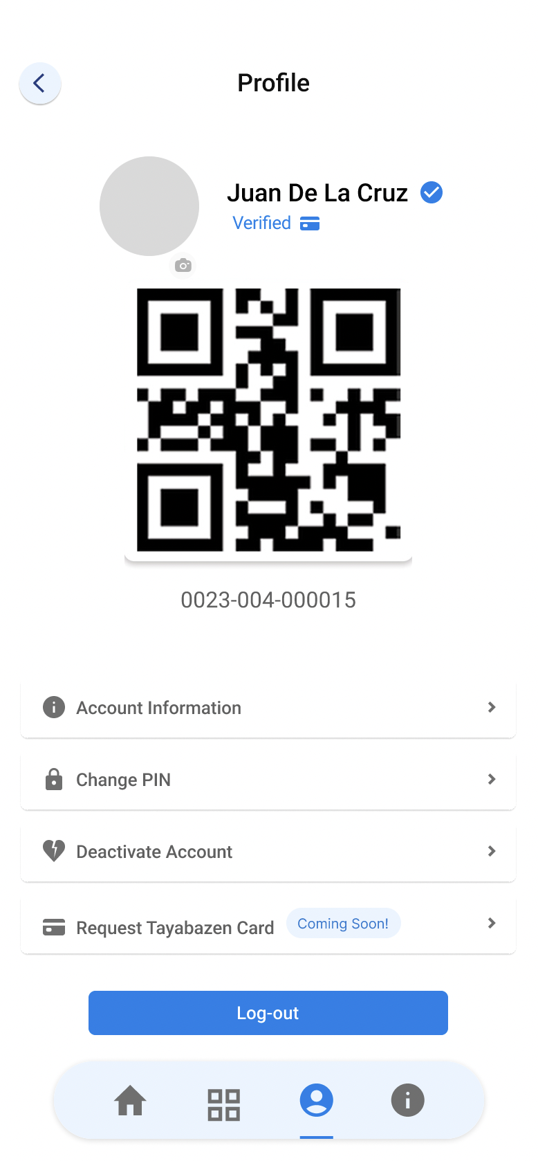 TAYABAZEN app — verified resident profile with QR code